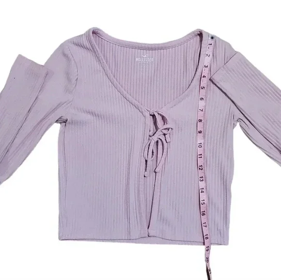 Hollister Womens Medium Pink Ribbed Tie Front Cropped Cardigan Y2K Soft Girl - Picture 7 of 7